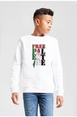 Free Palestine Beyaz Çocuk 2ip Sweatshirt - 1