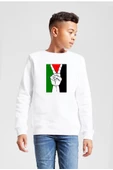 Free Hand Palestine Flag Beyaz Çocuk 2ip Sweatshirt - 1