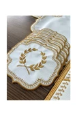 Başak Krem Gold 8 Kişilik 25 Parça Amerikan Servis ve Runner Seti Nakışlı Deri Yemek Sunum Takımı - 3