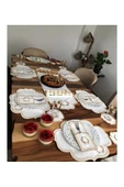 Başak Krem Gold 8 Kişilik 25 Parça Amerikan Servis ve Runner Seti Nakışlı Deri Yemek Sunum Takımı - 1