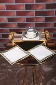 Damalı 6lı Linen Keten Kahve Yanı Kokteyl Sunum Parti Peçetesi Nakış Işlemeli Sunumluk - 3