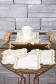 Kelebek Gold 6lı Linen Keten Kahve Yanı Kokteyl Sunum Parti Peçetesi Nakış Işlemeli Sunumluk - 3