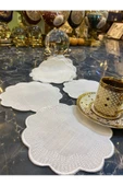 Shems Krem 6lı Linen Keten Kahve Yanı Kokteyl Sunum Parti Peçetesi Nakış Işlemeli Sunumluk - 1