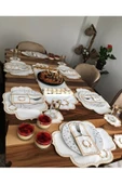 Başak Krem Gold 8 Kişilik 25 Parça Masa Örtüsü Nakışlı Deri Runner Seti Yemek Sunum Takımı - 1