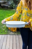 Beyaz Country Tarzı Ahşap Kuluplu Büyük Boy Oval Tepsi 32 Cm - 1