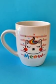 Meow Sevimli Kedi Baskılı Kupa Beyaz - 1