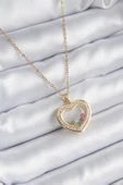 MuI MuI 316L Çelik Gold Renk Zirkon Taş Detay Kalp Fanus Model Kadın Kolye - 1