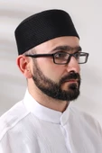 Siyah Petek Kareli Kadife Kalıp Namaz Takkesi - 2