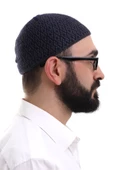 Lacivert Orlon Kışlık Namaz Takkesi Baklava Desenli Takke thumbnail 4