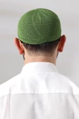 Fıstık Yeşili Dantel Detaylı Örme Gold Namaz Takkesi - 5