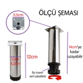 Metal Ayarlanabilir 12 cm Krom Destek Ayak Mobilya Kanepe Baza Koltuk Dolap Sehpa TV Ünitesi Ayağı - 3