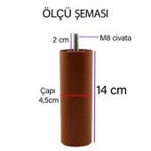 2 Adet Silindir Destek Ayağı 14 Cm Kahverengi Gizli Mobilya Kanepe Baza Koltuk Ayakları Metrik 8 Civatalı İnce Diş thumbnail 4