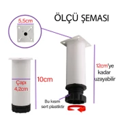 2 Adet Metal Ayarlanabilir 10 cm Beyaz Destek Ayağı Mobilya Kanepe Baza Koltuk Dolap Sehpa TV Ünitesi Ayağı thumbnail 3