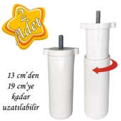 2 Adet Ayarlı Destek Ayağı 13 X 19 Cm Beyaz Gizli Mobilya Kanepe Baza Koltuk Ayakları Metrik 8 Civatalı İnce Diş - 1