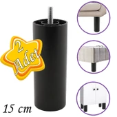 2 Adet Silindir Destek Ayağı 15 cm Siyah Gizli Ayak M8 Civatalı İnce Diş Mobilya Kanepe Baza Koltuk thumbnail 1