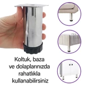 8 Adet Metal Ayarlanabilir 10 cm Krom Destek Ayağı Mobilya Kanepe Baza Koltuk Dolap Sehpa TV Ünitesi Ayağı - 2
