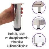 2 Adet Metal Ayarlanabilir 15 cm Krom Destek Ayağı Mobilya Kanepe Baza Koltuk Dolap Sehpa TV Ünitesi Ayağı thumbnail 2