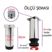8 Adet Metal Ayarlanabilir 10 cm Krom Destek Ayağı Mobilya Kanepe Baza Koltuk Dolap Sehpa TV Ünitesi Ayağı - 3