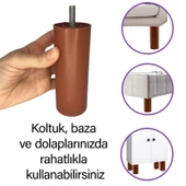 4 Adet Silindir Destek Ayağı 12 Cm Kahverengi Gizli Mobilya Kanepe Baza Koltuk Ayakları Metrik 8 Civatalı İnce Diş thumbnail 2