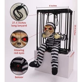 Hareketli Sesli Sensörlü Mahkum Görünümlü Kuru Kafa İskelet Dekorasyon 22x27 cm thumbnail 5