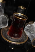 Altın Yaldızlı 12 Parça 6'lı Özel Seri Yeni Seri  Çay Seti - 1
