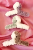 3 lü Peluş Renkli Kadın Toka - 1