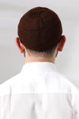 Kahve Süper Namaz Dantel Detaylı Örme Orlon Namaz Takkesi - 5