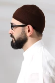 Kahve Süper Namaz Dantel Detaylı Örme Orlon Namaz Takkesi - 3