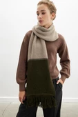 Peraluna SORREL SCARF Çizgi Detaylı Püsküllü Kadın Triko Atkı - Sütlü Kahve - 2