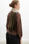 Peraluna SORREL SCARF Çizgi Detaylı Püsküllü Kadın Triko Atkı - Sütlü Kahve - 3