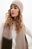 Peraluna SORREL SCARF Çizgi Detaylı Püsküllü Kadın Triko Atkı - Sütlü Kahve - 5