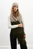 Peraluna SORREL SCARF Çizgi Detaylı Püsküllü Kadın Triko Atkı - Sütlü Kahve - 4