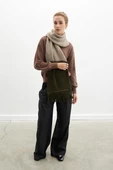 Peraluna SORREL SCARF Çizgi Detaylı Püsküllü Kadın Triko Atkı - Sütlü Kahve - 1