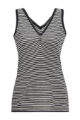 Peraluna İnce Çizgili V Yaka Kadın Triko Atlet - Lacivert/Beyaz thumbnail 7