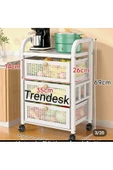 TRENDESK 3 Katlı Metal Beyaz patates soğan sepeti sebze meyve sepeti sebzelik tekerlekli - 1