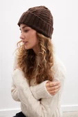 Peraluna TWINKLE BEANIE Saç Örgü Kadın Triko Bere - Kahve - 2
