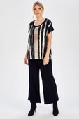 Peraluna Çizgili Batik Baskılı Kısa Kol Bluz - MULTI RENK - 5