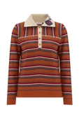 Peraluna HARPER BLOUSE Çizgili Nakışlı İnce Kadın Triko Bluz - Turuncu - 7