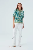 Peraluna LENA BLOUSE %100 Pamuk Geometrik Retro Desenli Kadın Triko Bluz - Multi Yeşil - 1