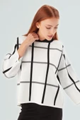 Peraluna GEMMA BLOUSE Bebe Yaka Geometrik Desenli Kadın Triko Bluz - Ekru/Siyah - 5