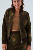 Peraluna FIORI BOMBER JACKET Çiçek Desenli Fermuarlı Organik Pamuklu Kadın Triko Ceket - Çok Renkli - 7