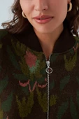 Peraluna FIORI BOMBER JACKET Çiçek Desenli Fermuarlı Organik Pamuklu Kadın Triko Ceket - Çok Renkli - 5