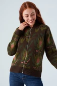 Peraluna FIORI BOMBER JACKET Çiçek Desenli Fermuarlı Organik Pamuklu Kadın Triko Ceket - Çok Renkli - 2