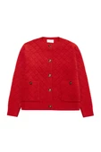 Peraluna ALBA JACKET Baklava Desen Bisiklet Yaka Rahat Kesim Kadın Triko Ceket - Kırmızı - 7