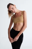 Styleboom X Peraluna DORIS BRALET Düğme Detaylı Askılı Simli Kadın Triko Bralet - Altın - 2