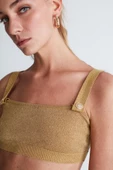 Styleboom X Peraluna DORIS BRALET Düğme Detaylı Askılı Simli Kadın Triko Bralet - Altın - 5