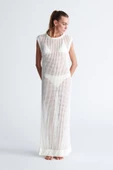 Peraluna PEARL DRESS Ajurlu Bisiklet Yaka Uzun Kadın Triko Elbise - Ekru - 4