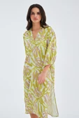 Peraluna AKIRA DRESS Bol Kesim 117 CM Mat Dokulu Yazlık Kadın Elbise - Fıstık/Lila - 6