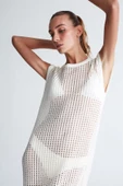 Peraluna PEARL DRESS Ajurlu Bisiklet Yaka Uzun Kadın Triko Elbise - Ekru - 2