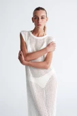Peraluna PEARL DRESS Ajurlu Bisiklet Yaka Uzun Kadın Triko Elbise - Ekru - 3